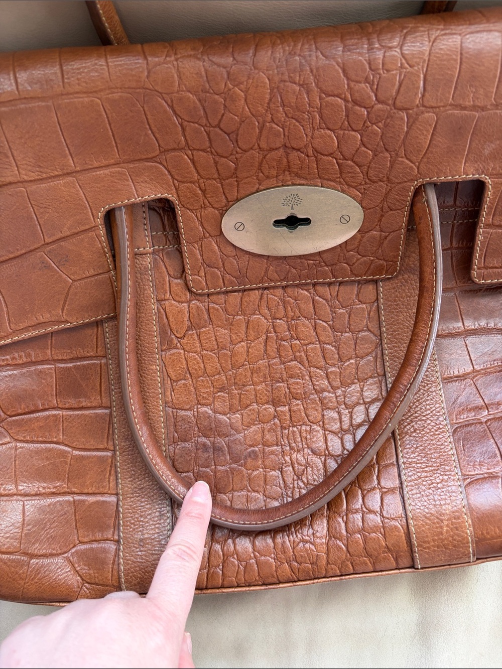 Mulberry Brown Croc-Embossed Leather Satchel - Picture 12 of 12